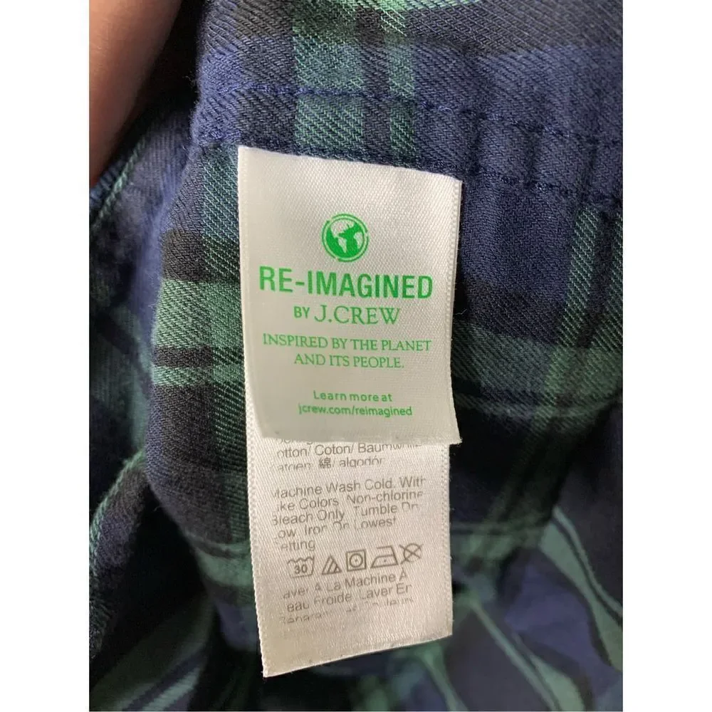 J. Crew flannel pajama top button front blue and green size XS